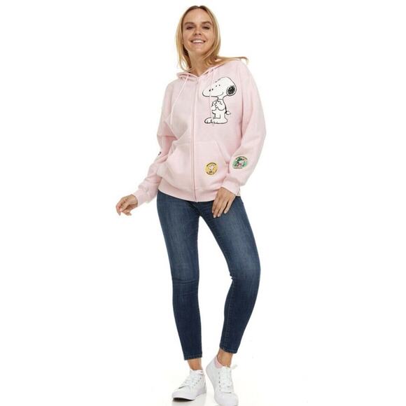 *NWT* LARGE Peanuts SNOOPY Women's Full Zip Sweatshirt Hoodie L Pink EMBROIDERY - Picture 13 of 15